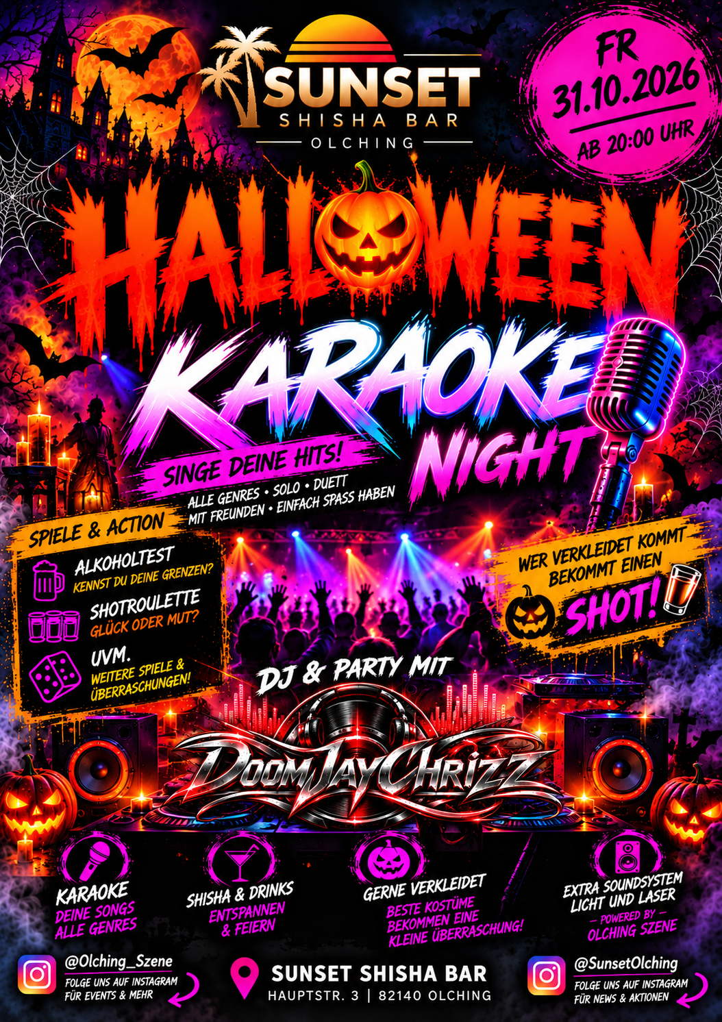 Halloween Karaoke Night am 31.10.2026 ab 20:00 Uhr in der Sunset Shisha Bar Olching